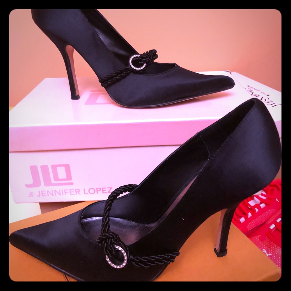 Jlo black satin pumps